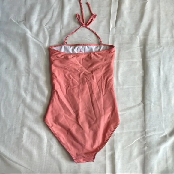 Kortni Jeane One Piece Swimsuit Halter Ruched Strapless Swim XS Pink Tie Back - Picture 4 of 10